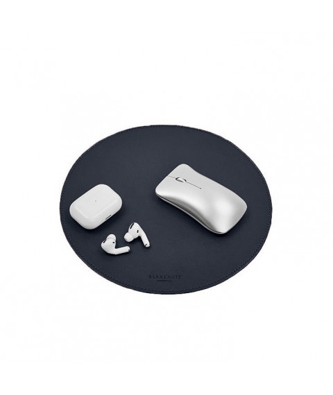 Round mouse pad made of genuine leather, blue crust