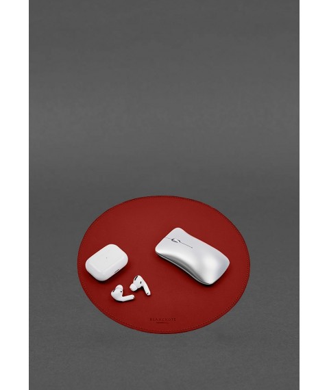 Round mouse pad made of genuine leather, red crust