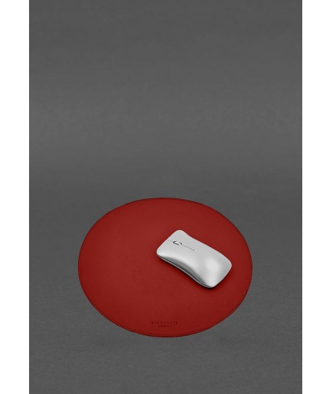 Round mouse pad made of genuine leather, red crust
