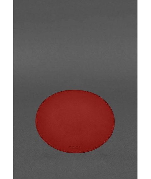Круглий килимок для мишки з натуральної шкіри червоний краст