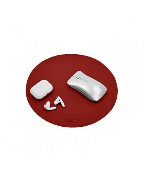 Round mouse pad made of genuine leather, red crust