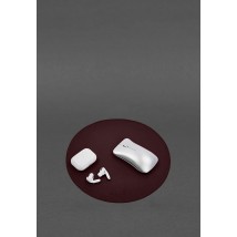 Round mouse pad made of genuine leather, burgundy crust