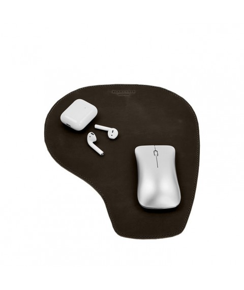 Mouse pad "Grushka" made of genuine leather dark brown Crazy Horse