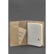 Шкіряна обкладинка для паспорта та військового квитка 1.3 світло-бежева