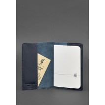 Шкіряна обкладинка для паспорта та військового квитка 1.3 темно-синя