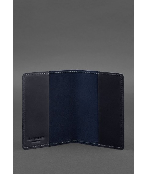 Leather cover for passport and military ID 1.3 blue Crazy Horse