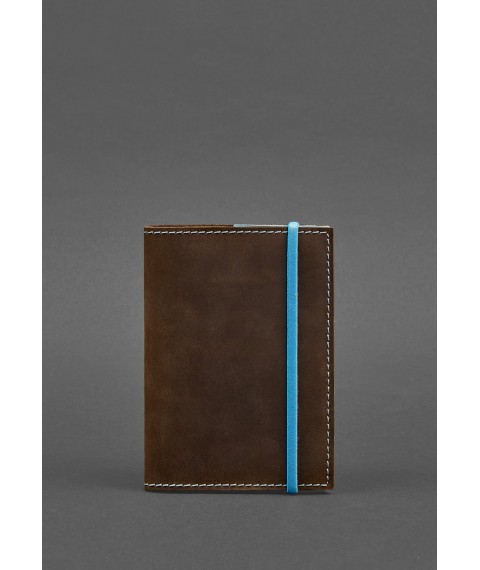 Leather passport cover 1.0 dark brown Crazy Horse with turquoise