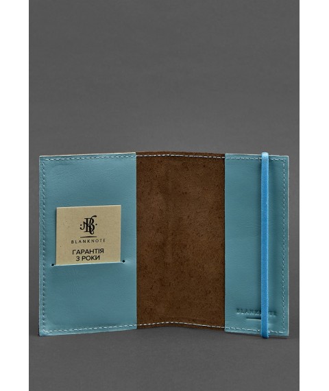 Leather passport cover 1.0 dark brown Crazy Horse with turquoise