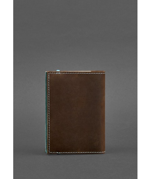 Leather passport cover 1.0 dark brown Crazy Horse with turquoise
