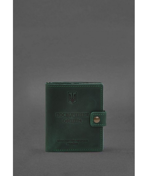 Шкіряна обкладинка-портмоне для посвідчення офіцера з кишенею для жетона 11.1 зелена Crazy Horse