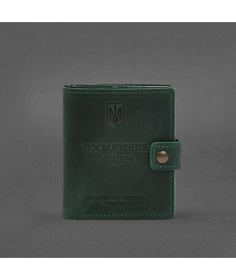 Шкіряна обкладинка-портмоне для посвідчення офіцера з кишенею для жетона 11.1 зелена Crazy Horse