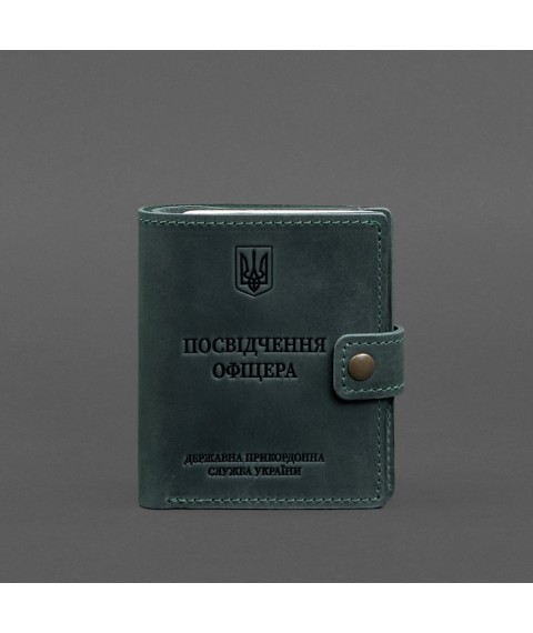 Шкіряна обкладинка-портмоне для посвідчення офіцера ДПСУ із кишенею для жетону 11.3 зелена Crazy Horse