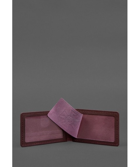 Leather cover for DSNS ID with pocket, burgundy