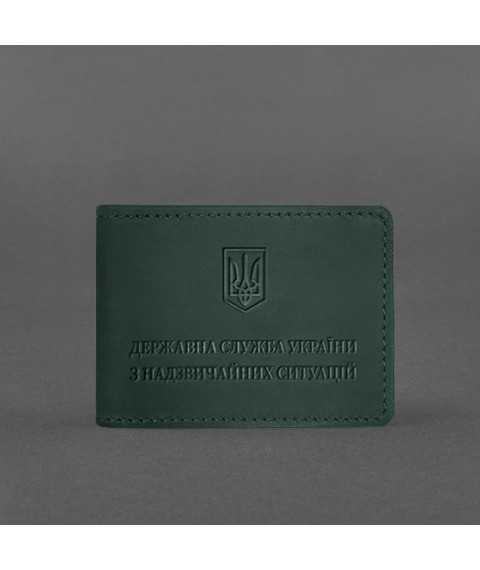 Кожаная обложка на удостоверение Государственной службы Украины по чрезвычайным ситуациям ДСНС) зеленая Crazy Horse