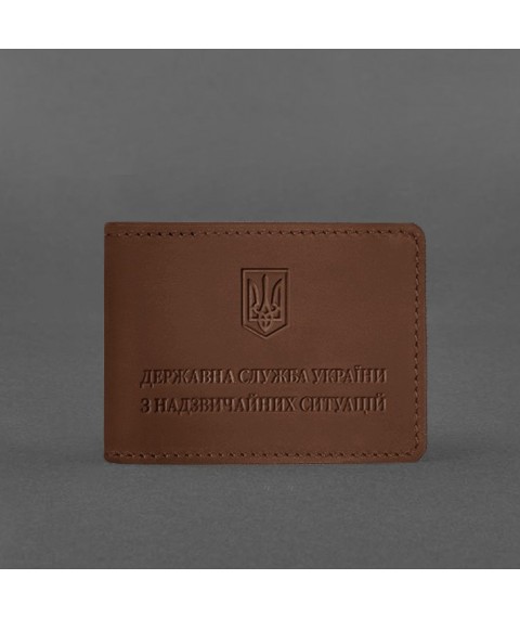 Шкіряна обкладинка на посвідчення Державної служби України з надзвичайних ситуацій (ДСНС) світло-коричнева Crazy Horse