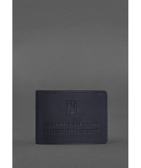 Leather cover for the ID of the State Service of Ukraine for Emergency Situations (DSNS) dark blue Crazy Horse