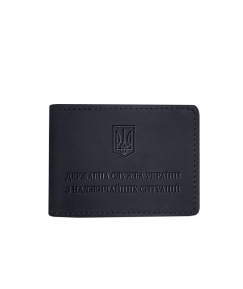 Leather cover for the ID of the State Service of Ukraine for Emergency Situations (DSNS) dark blue Crazy Horse