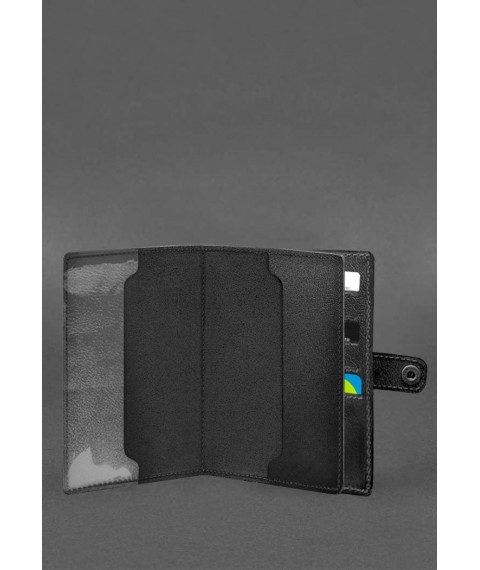 Шкіряна обкладинка-портмоне для військового квитка 15.0 Чорна