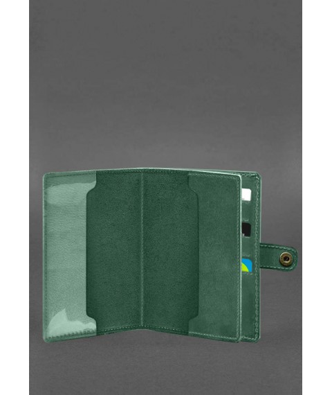 Leather wallet cover for military ID 15.0 green Crazy Horse