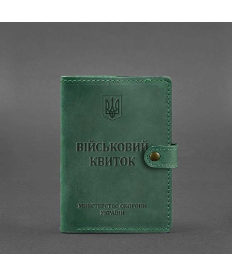 Leather wallet cover for military ID 15.0 green Crazy Horse