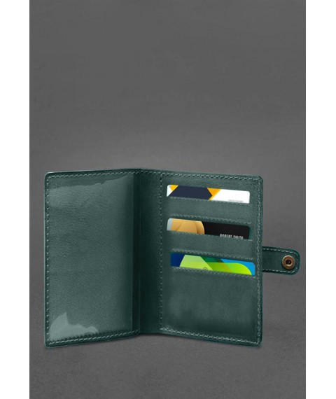 Шкіряна обкладинка-портмоне для військового квитка 15.0 зелена