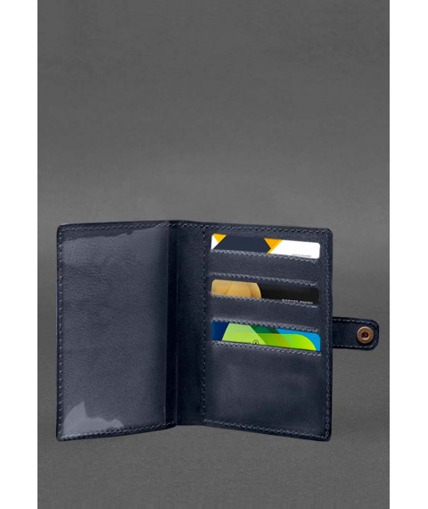 Leather wallet cover for military ID 15.0 dark blue