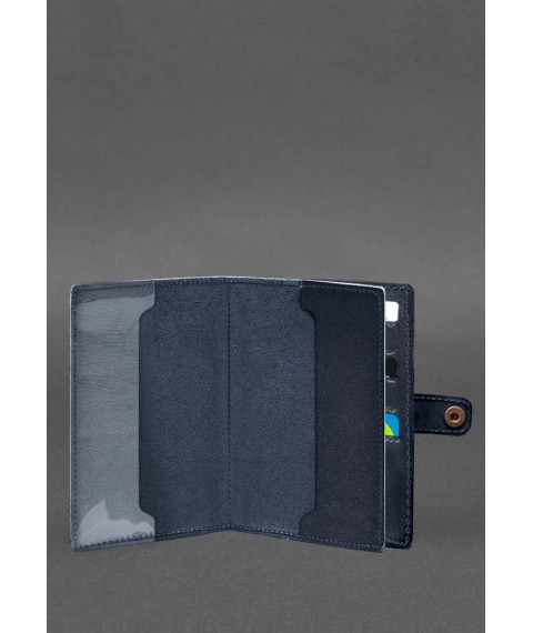 Leather wallet cover for military ID 15.0 dark blue