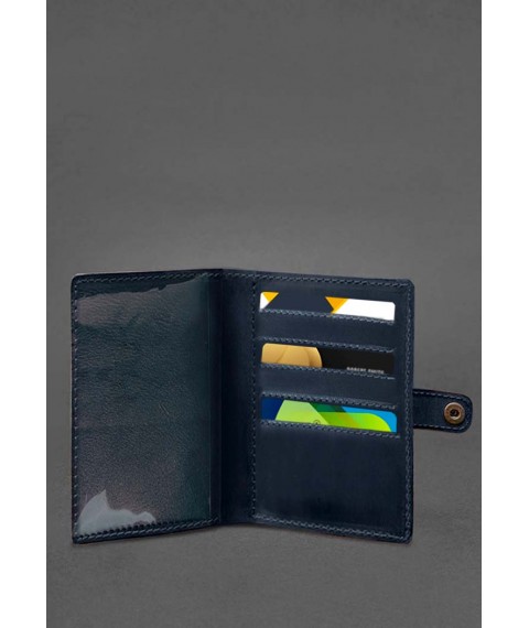 Leather wallet cover for military ID 15.0 dark blue Crazy Horse