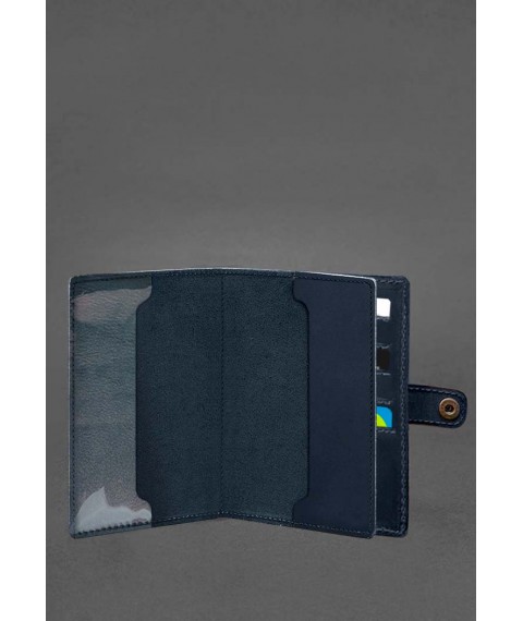 Leather wallet cover for military ID 15.0 dark blue Crazy Horse