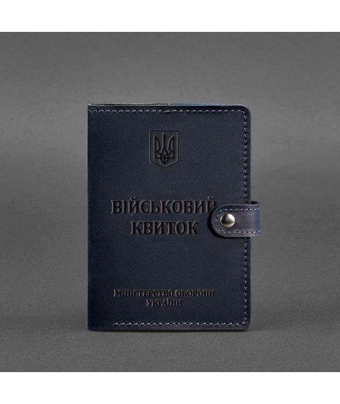 Leather wallet cover for military ID 15.0 dark blue Crazy Horse