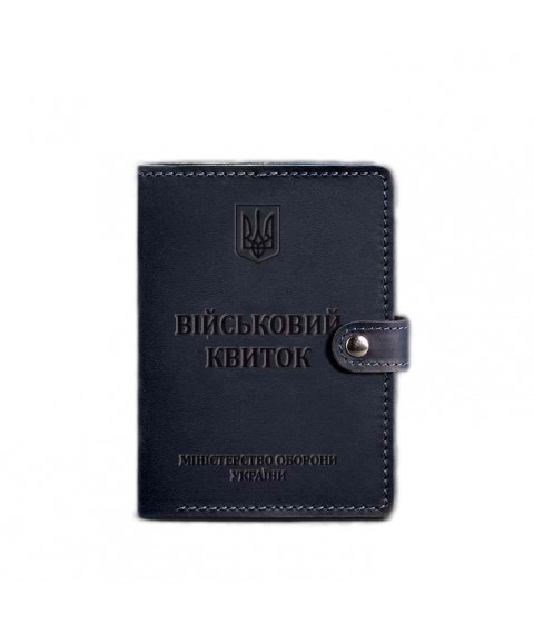 Leather wallet cover for military ID 15.0 dark blue Crazy Horse