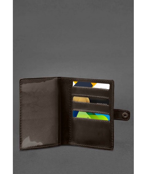 Leather wallet cover for military ID 15.0 dark brown Crazy Horse