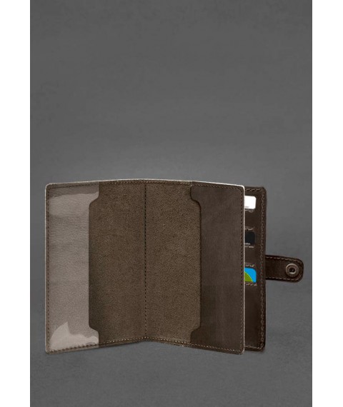 Leather wallet cover for military ID 15.0 dark brown Crazy Horse