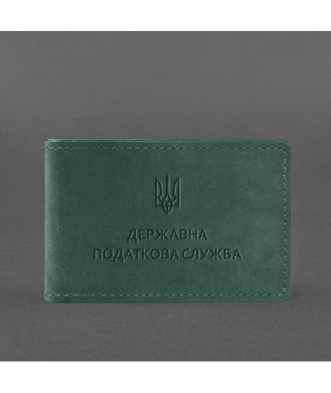 Шкіряна обкладинка на посвідчення Державної податкової служби зелена Crazy Horse