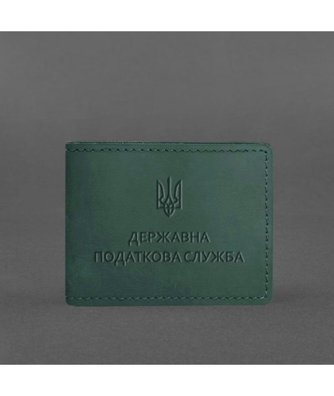 Leather cover for State Tax Service ID card, green Crazy Horse