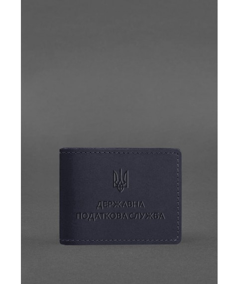 Leather cover for State Tax Service ID card, dark blue Crazy Horse