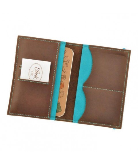 Leather passport cover 2.0 dark brown Crazy Horse with turquoise