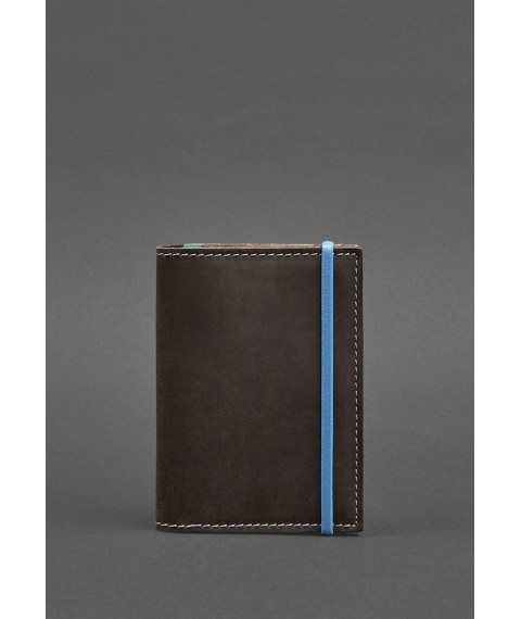 Leather passport cover 2.0 dark brown Crazy Horse with turquoise