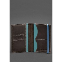 Leather passport cover 2.0 dark brown Crazy Horse with turquoise
