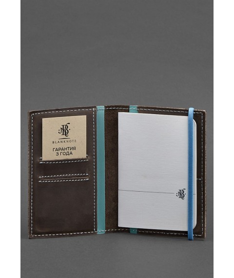 Leather passport cover 2.0 dark brown Crazy Horse with turquoise