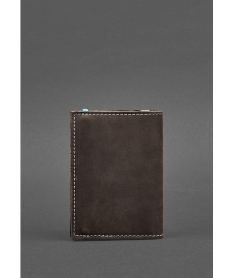 Leather passport cover 2.0 dark brown Crazy Horse with turquoise