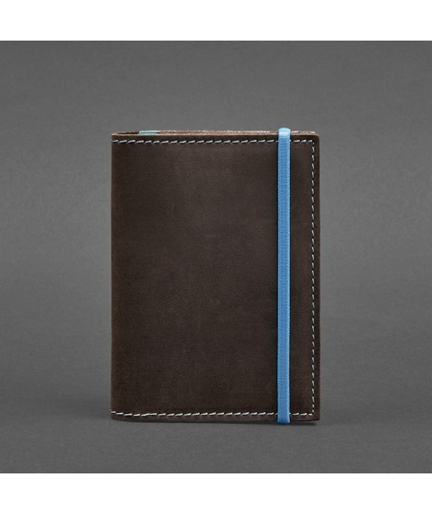 Leather passport cover 2.0 dark brown Crazy Horse with turquoise