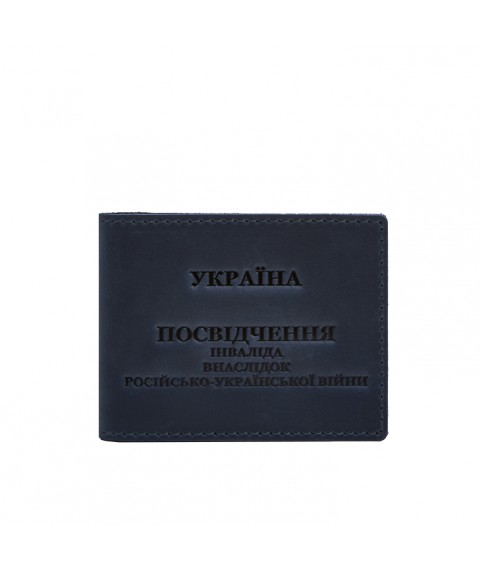 Leather cover for ID card of a disabled person as a result of the Russian-Ukrainian war blue Crazy Horse