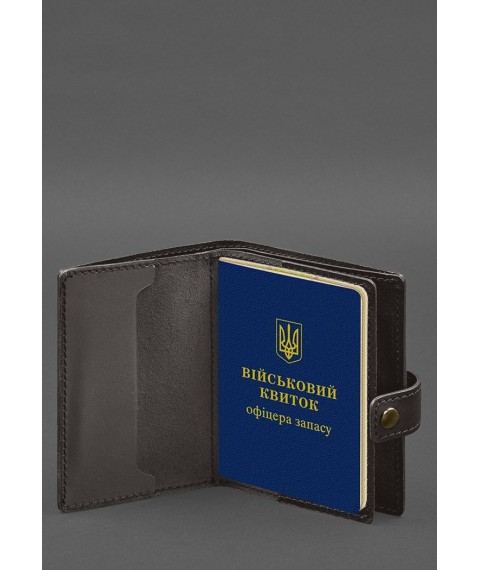 Шкіряна обкладинка-портмоне для військового квитка офіцера запасу (вузький документ) Темно-коричнева