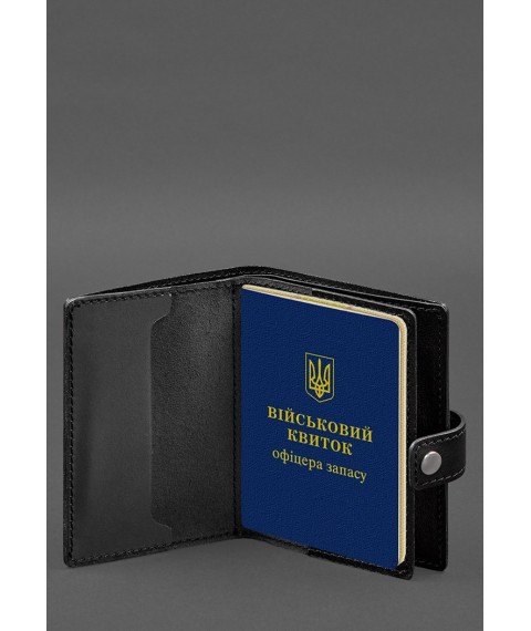 Leather wallet cover for a reserve officer's military ID (narrow document) Black