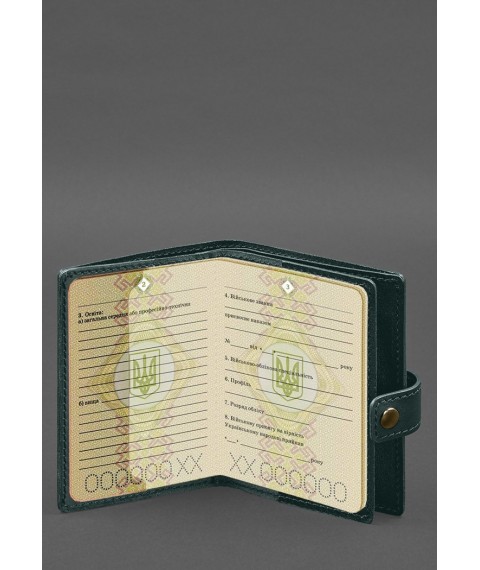 Шкіряна обкладинка-портмоне для військового квитка офіцера запасу (вузький документ) Зелений