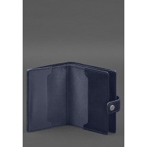 Шкіряна обкладинка-портмоне для військового квитка офіцера запасу (вузький документ) Синій