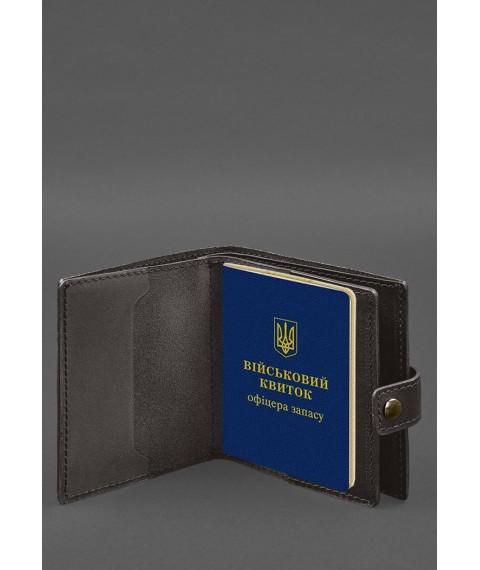 Шкіряна обкладинка-портмоне для військового квитка офіцера запасу (широкий документ) Темно-коричневий