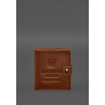 Шкіряна обкладинка-портмоне для військового квитка офіцера запасу (широкий документ) Світло-коричневий