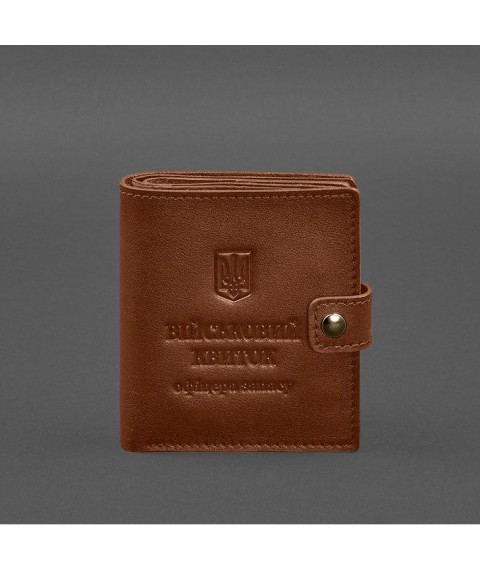 Шкіряна обкладинка-портмоне для військового квитка офіцера запасу (широкий документ) Світло-коричневий